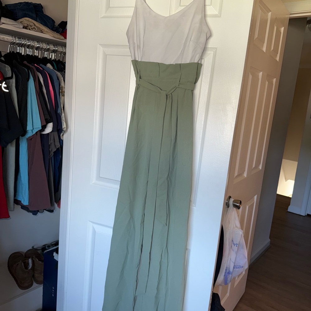 Elegant White and Green Maxi Dress